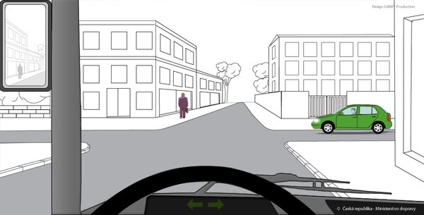 Jako řidič vozidla z výhledu projedete touto křižovatkou