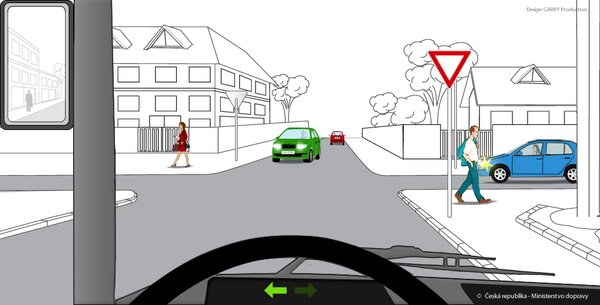 Jste řidičem vozidla z výhledu. Křižovatkou projedete jako